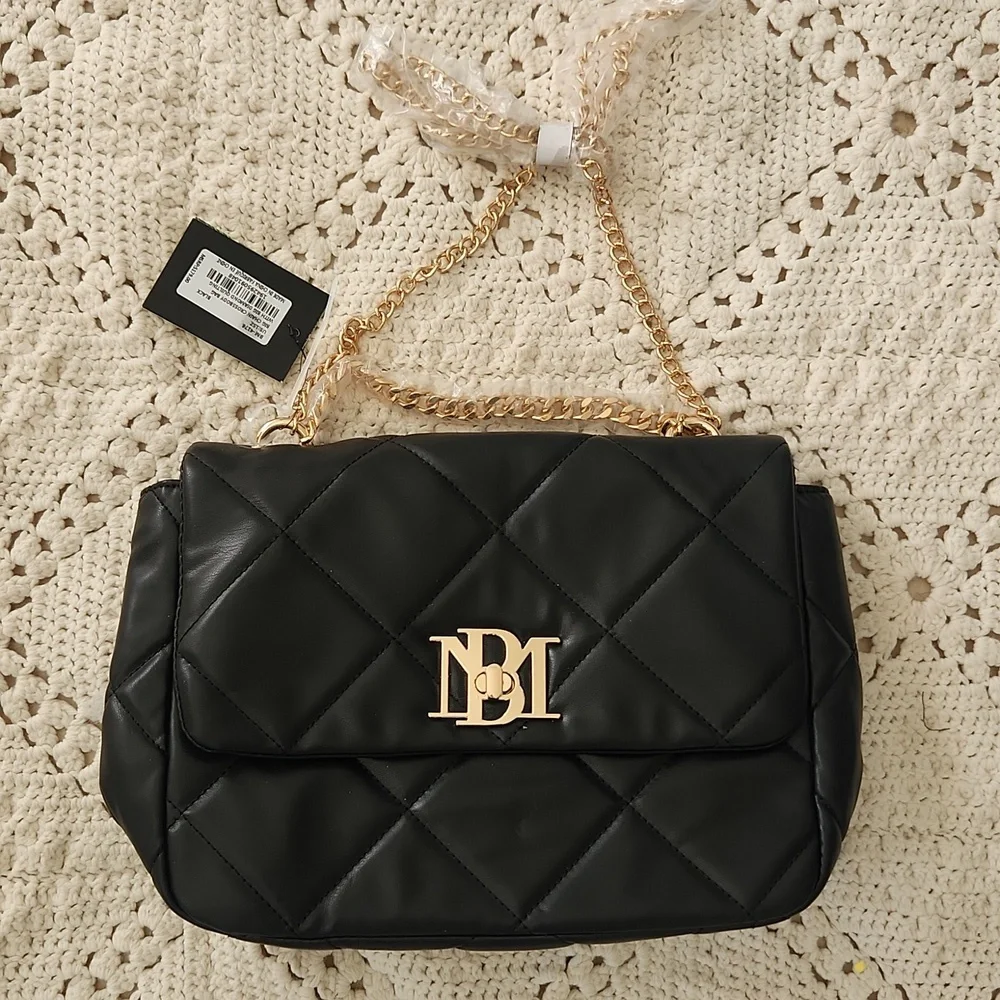 Badgley Mischka Black Quilted Crossbody with Gold Chain - Picture 2 of 9